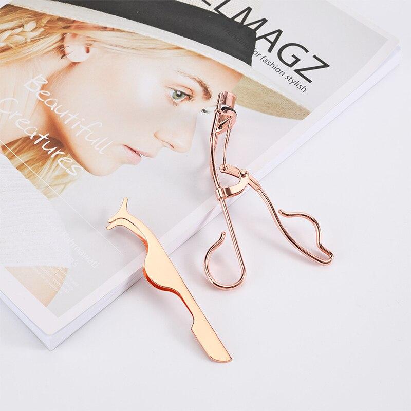 2Pcs/Set  2 in 1 Eyelash Curler Eyelash Tweezers Natural Curling Lashes Accessories Beauty Makeup Tools Set