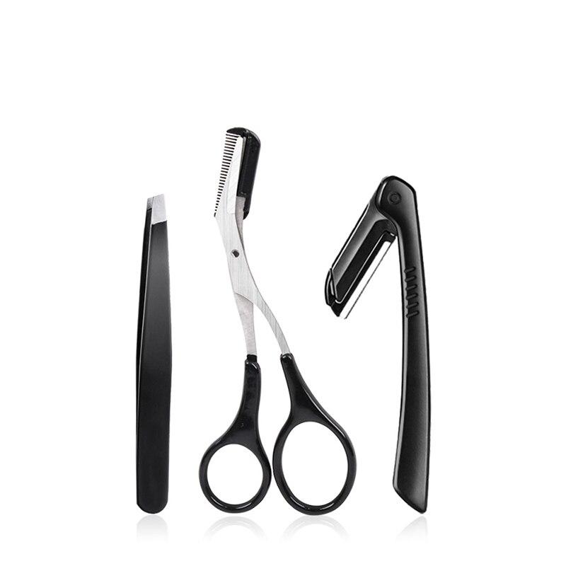 3Pcs/Set Professional Eyebrow Trimming Tool Set Stainless Steel Eyebrow Tweezer Scissors Cosmetic Makeup Set