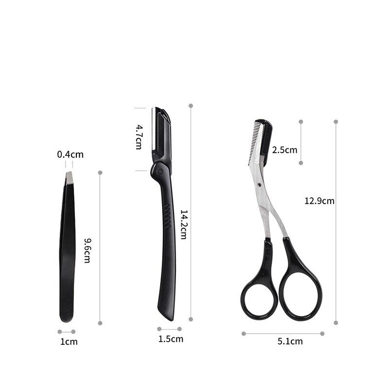 3Pcs/Set Professional Eyebrow Trimming Tool Set Stainless Steel Eyebrow Tweezer Scissors Cosmetic Makeup Set